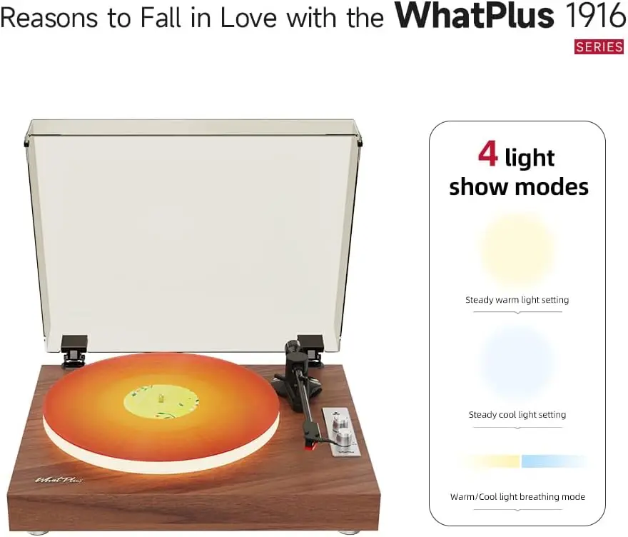 Bluetooth Record Player Speakers Illuminated Platter Vintage Wooden Design RCA Output 3.5mm Input Ideal Home Listening Decor