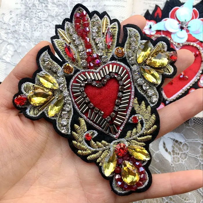 Large heart sequin hand stitched nail beads rhinestones Embroidery clothing decorative cloth stickers DIY coat