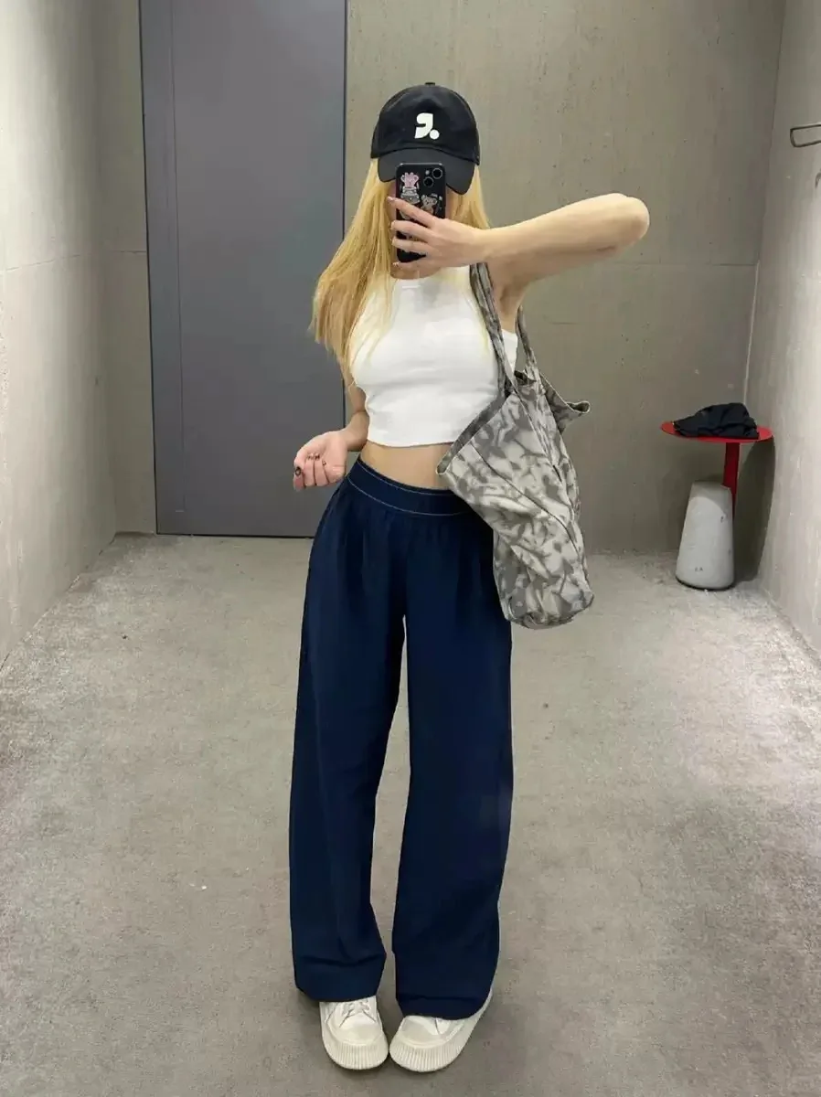 

Qui Dry Wide Leg Pants Women's Lightweight High Waist Elastic Waist Sports Trousers Summer Slimming Long Casual Pants