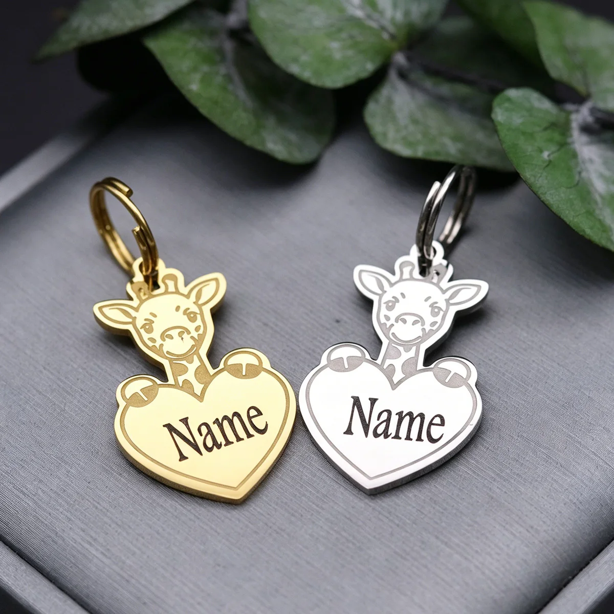 Personalized Name Cartoon Giraffe Heart Keychain Stainless Steel Custom Engraved Animal Keyring Backpack Jewelry Accessories