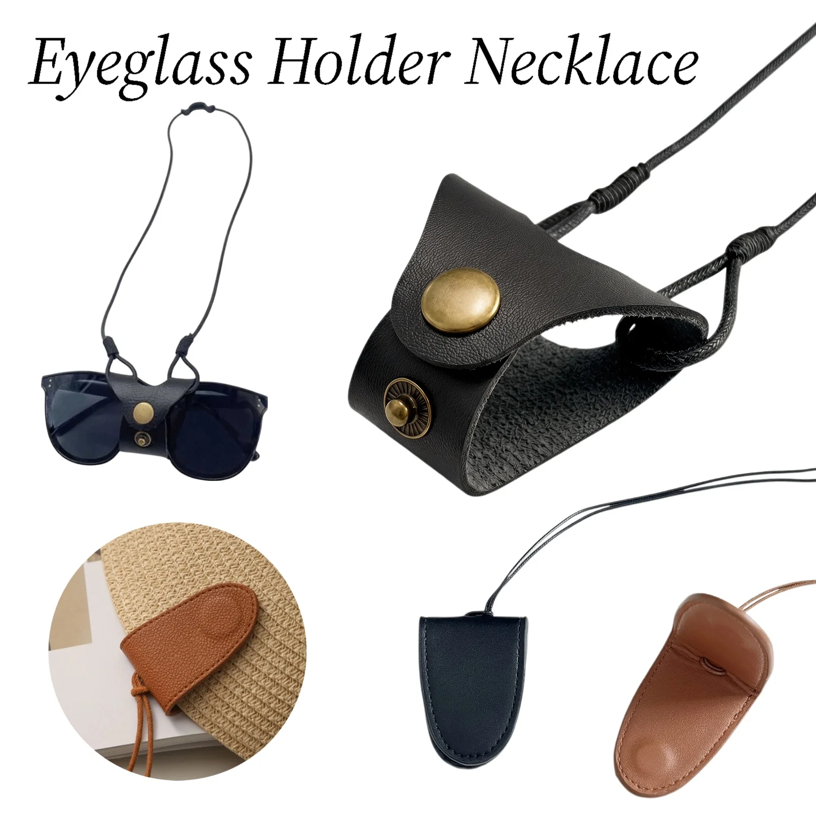 Tragbare PU-Leder Brillen-Aufbewahrungstasche zum Umhängen, Anti-Verlust-Brillenkette, Reise-Sonnenbrillentasche für Männer und Frauen