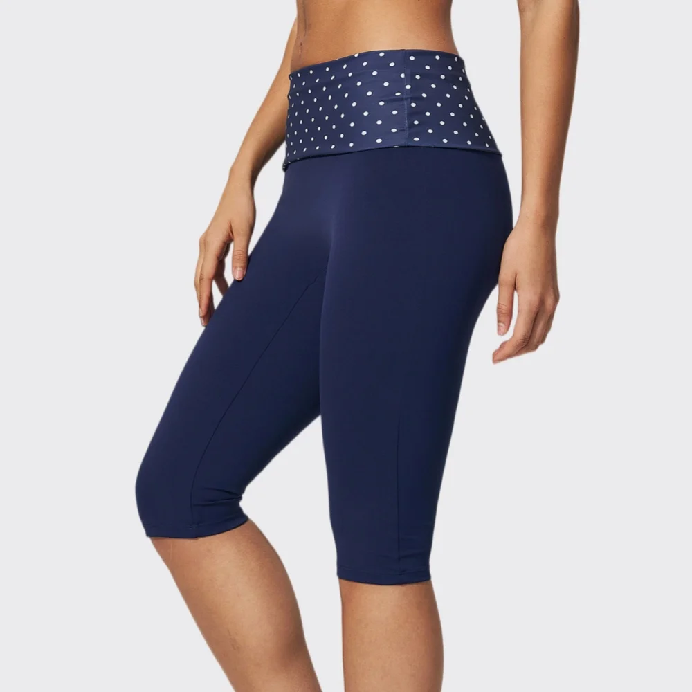 Yoga Pants Women Fold Over Waist Capri Pants Sports Pants Fitness Leggings Tights Quick-drying High Waist Running Workout Pants