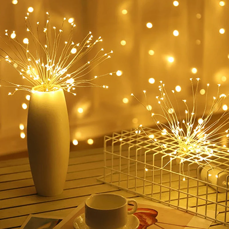 LED Fairy String Light Hanging Starburst Lamp Battery Powered DIY Firework Christmas Garland Festival Decoration Twinkle Lights
