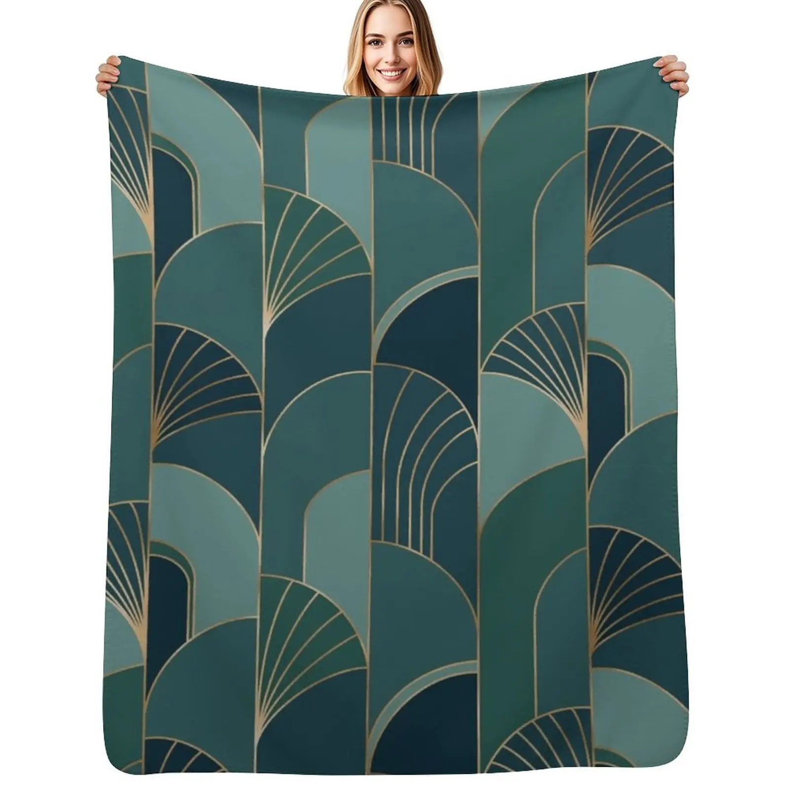 1920s Green Art Deco Scallops Throw Blanket Soft Warm Blanket Gift for Grandparents