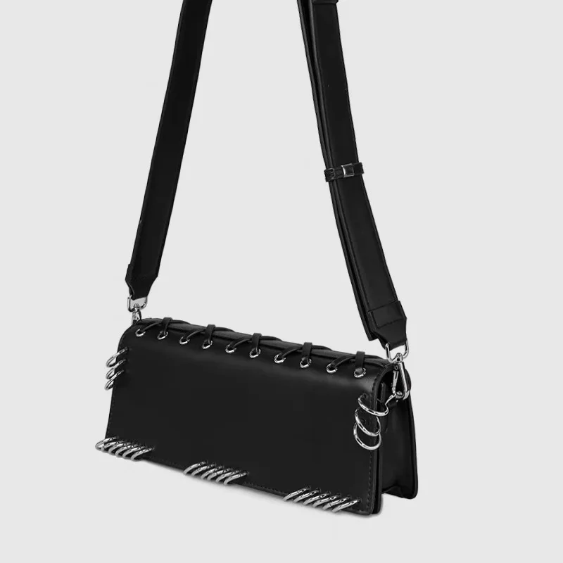 

Womens Shoulder Bag Harajuku Fashion Gothic Casual Black Chains Circle Handbag Hot Girls Pu Leather Ladies Motorcycle Bag Sac