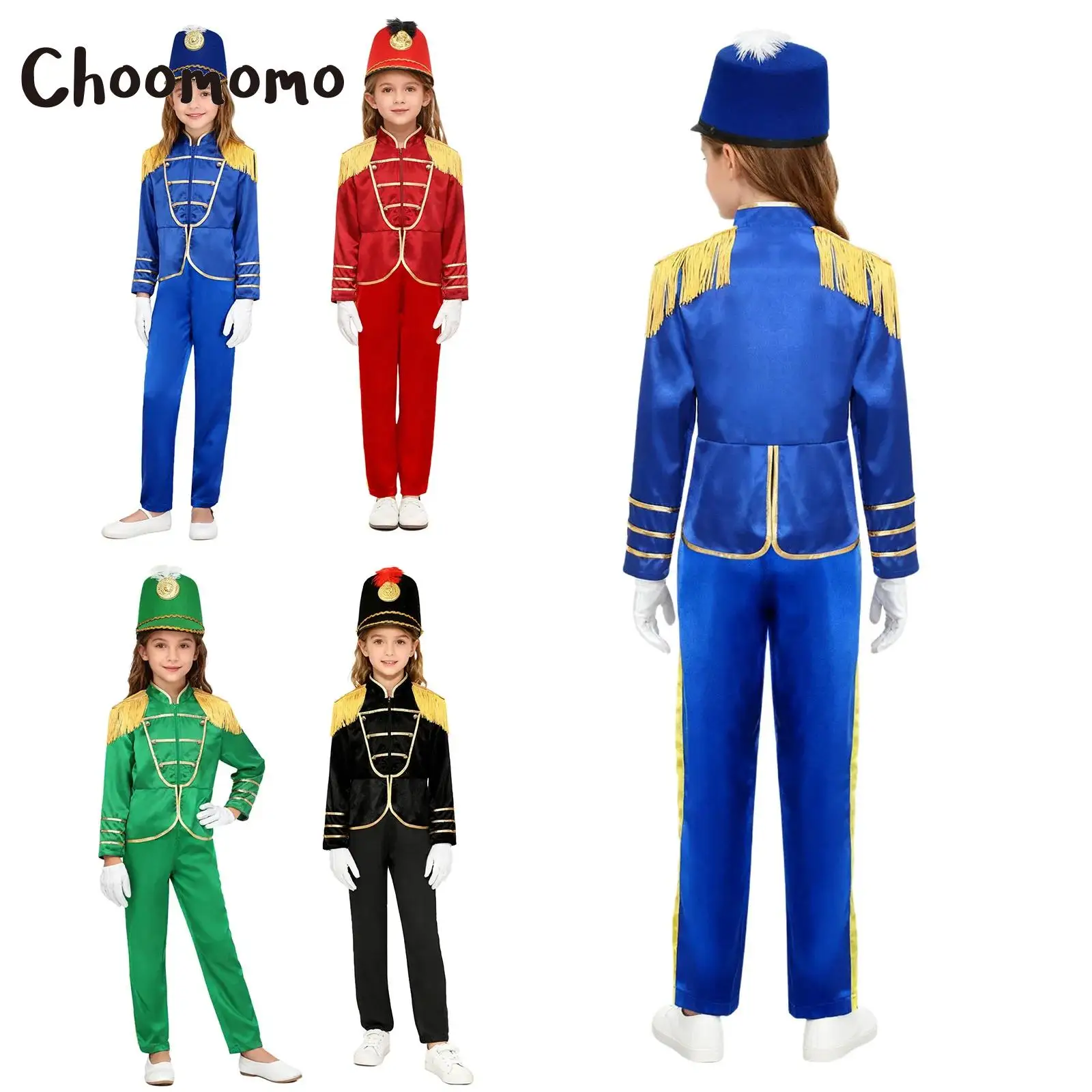 

Boys Girls Drum Major Team Costume Nutcrackers Suit Long Sleeve Tassel Epaulets Zipper Jacket Pants Outfit Marching Band Uniform