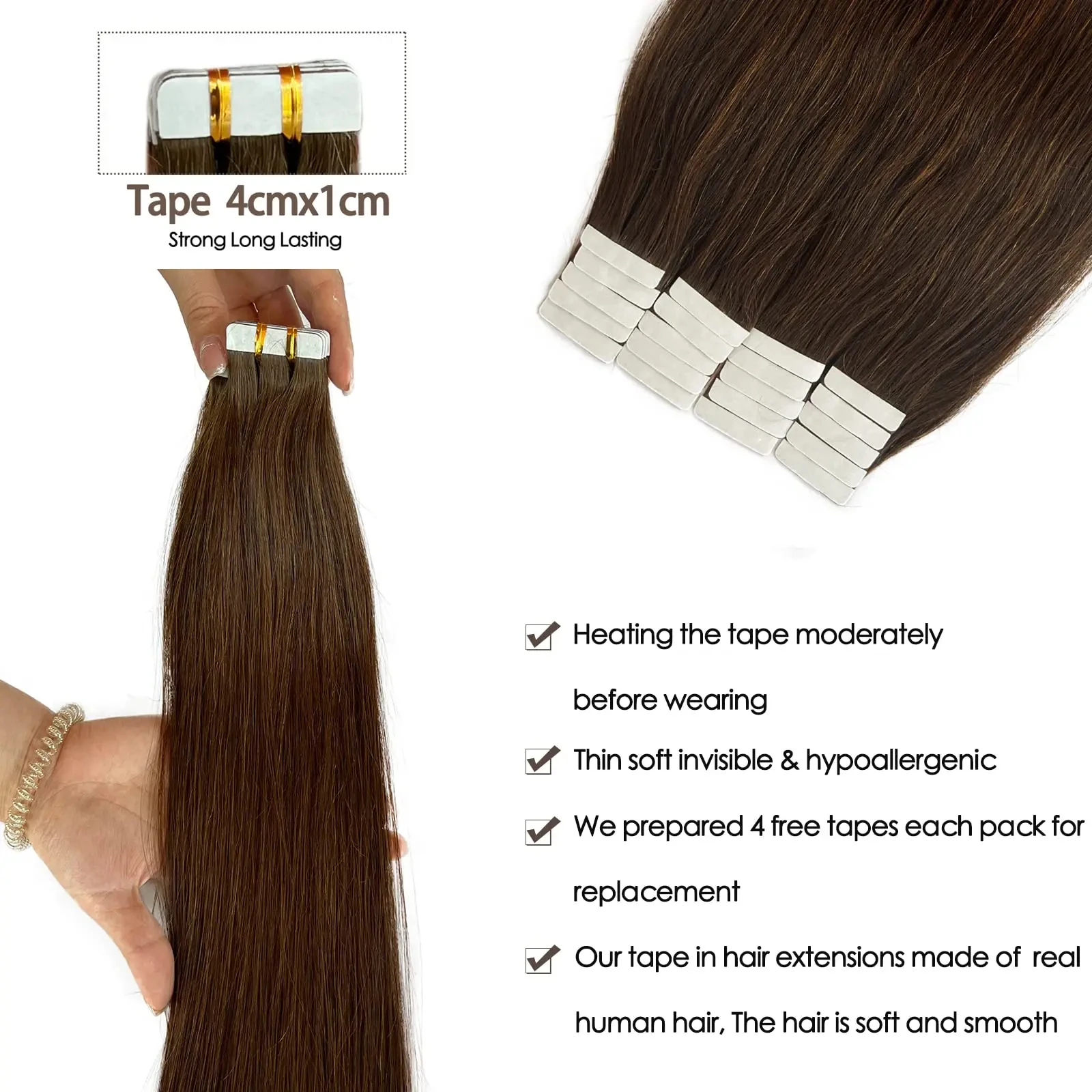 Brown Tape In Extensions Human Hair 100G Tape In Extensions Dark Brown Tape In Human Hair Extension Darkest Brown Silky Straight