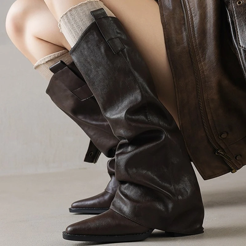 

Women's Long Boots High Heels Pointed Toe Chunky Shoes Luxury Fashion Woman Winter Botas 2025 Dress Pumps Designer Mujer Boots