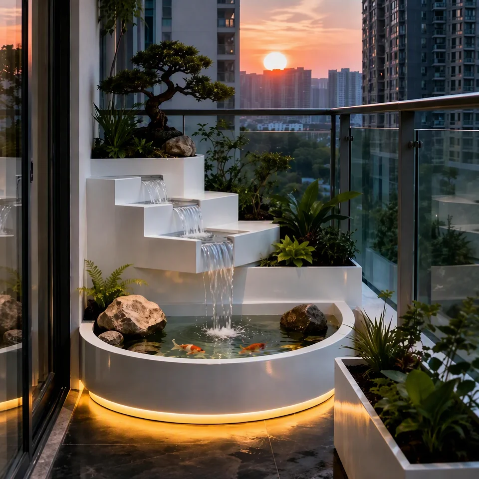 DMJ-JG009Tiered Waterscape Steel Cascading Waterfall Feature Garden Koi Pond Bonsai Rockery Indoor Outdoor Decor