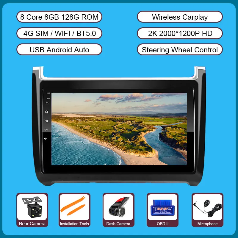 

4G SIM Carplay Android Auto Radio For Volkswagen VW Polo 2008-2020 Car Multimedia Player GPS Navigation AI Voice Control