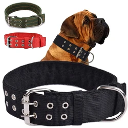 Heavy Duty Wide Military Thick Dog Collars for Large Dogs Adjustable Strong Nylon Tactical Pet Collar with 2-Rows Metal Buckle