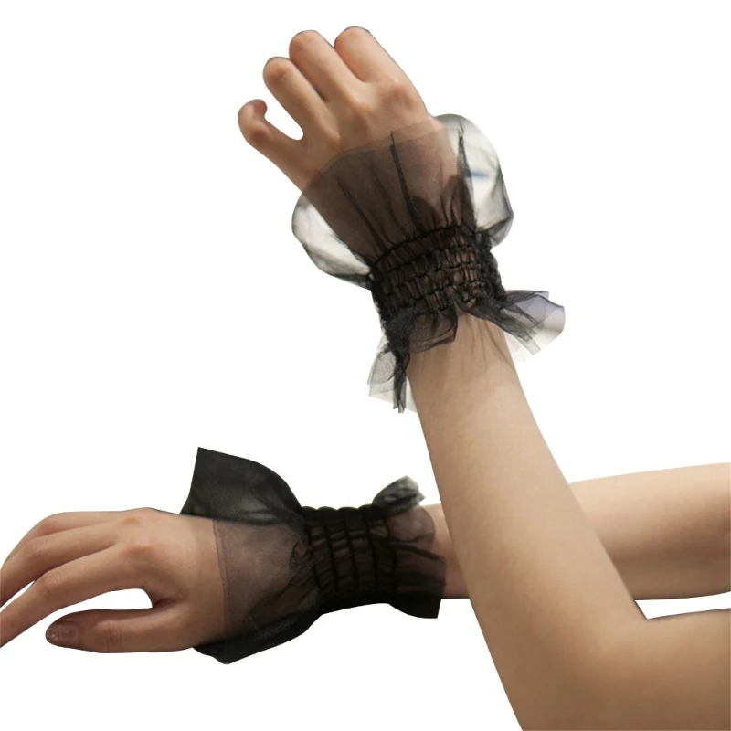 Fairy ข้อมือที่ถอดออกได้ Elegant สายรัดข้อมือ Flared Organ Tulle Ruffled False Lace Cuffs เสื้อกันหนาวสายรัดข้อมือ