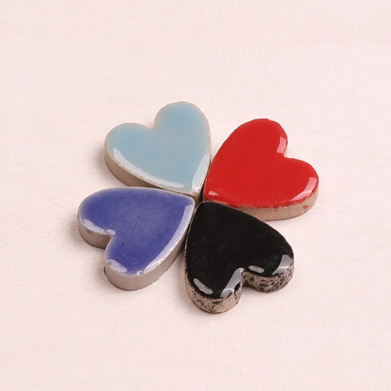 Colorful Ceramics Heart-shaped Mosaic Fragments Stones, DIY Handmade Stickers, Children\'s Creative Decoration Accessories, 20Pcs