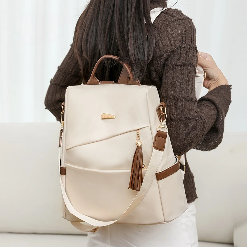 

New fashion Oxford cloth backpack large-capacity leisure backpack ladies simple commuting contrast anti-theft handbag