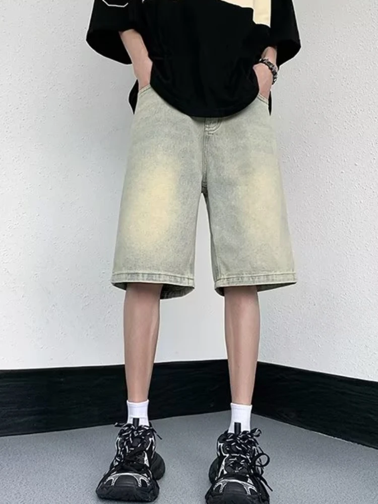 Denim Shorts Men Summer Leisure Breathable Outer Knee Length European Style Retro Baggy Comfortable Trousers Aesthetic Advanced