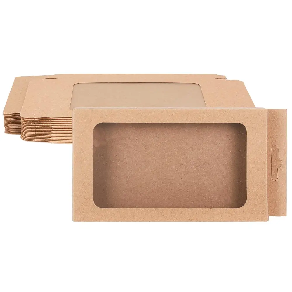 20pcs Foldable Creative Kraft Paper Box Wedding Favor Boxes Favour Box Paper Gift Box with PVC Clear Window Rectangle BurlyWood