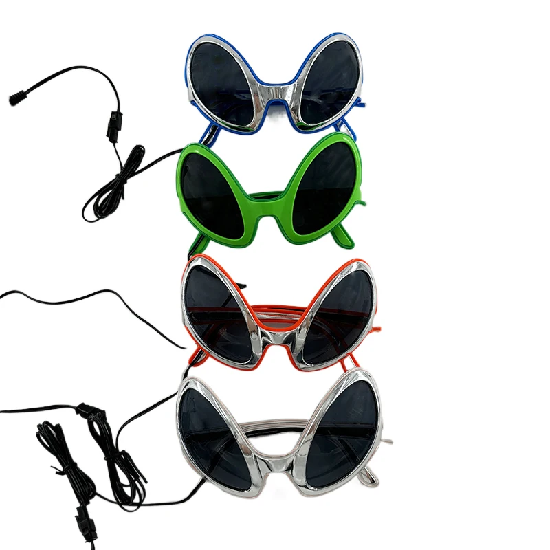 Popular LED Luminous Alien Glasses Cosplay Party Props Glowing Neon Glasses Concert Light Up ET Glasses Birthday Bar Club Decor