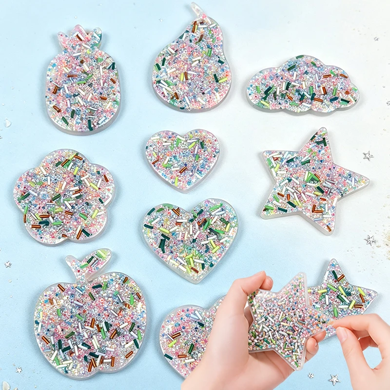 Geometric Fruit Skin Picking Fidget Skin Picking Pocket Pads Toys Flower Heart Star Cloud Apple Pineapple Pear Shape Style H