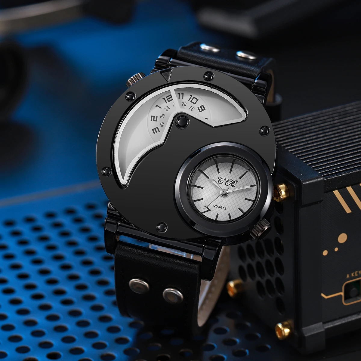 ساعات رياضية كلاسيكية للرجال كاجوال بمينا كبير وحزام جلدي تناظري كوارتز ساعة يد للرجال ساعة Reloj Hombre (بدون صندوق) #3