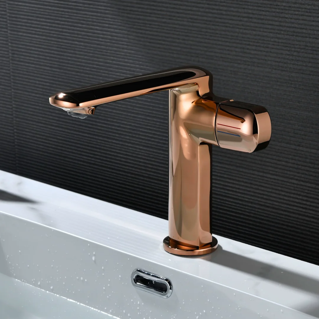 

Смеситель для ванной комнаты из матовой латуни цвета розового золота, для раковины, горячая и холодная вода, настольный монтаж