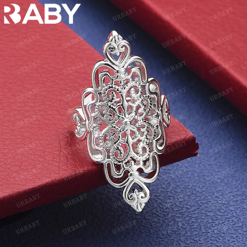 

URBABY 925 Sterling Silver Size 6-10 Retro Hollow Pattern Ring Grace Jewelry Trend Fashionable Birthday Party Gift