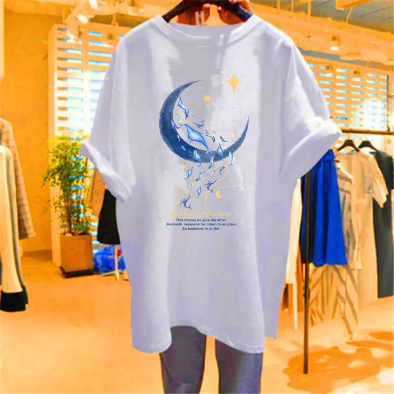 

Fashion Solid Color Cotton Printing Short Sleeve Women's Summer New Korean Version Loose 100kg Large Size T-shirt Top Women's
