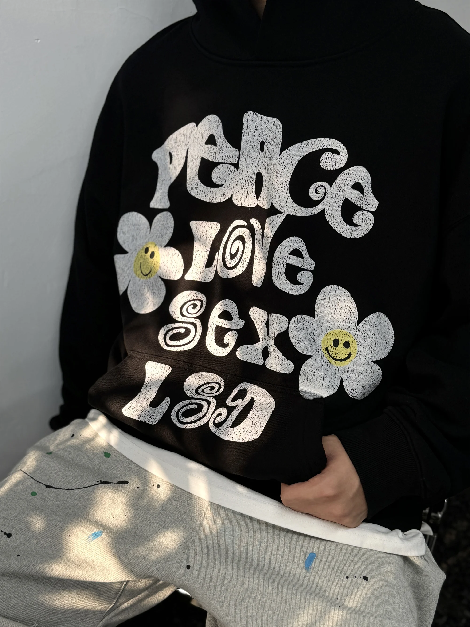 2024 Vintage readymade Style Letter Flower Print Quality Loose Oversized High-Street Cotton Hoodies Sweater Pullover