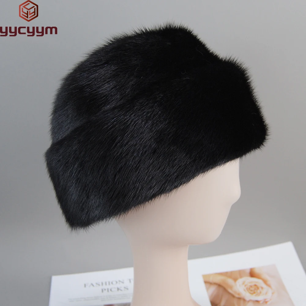 

2024 Winter Unisex Top Real Mink Fur Bomber Hat Male Genuine Marten Head Warm Black/Brown Caps Best Gift For parent Gorras