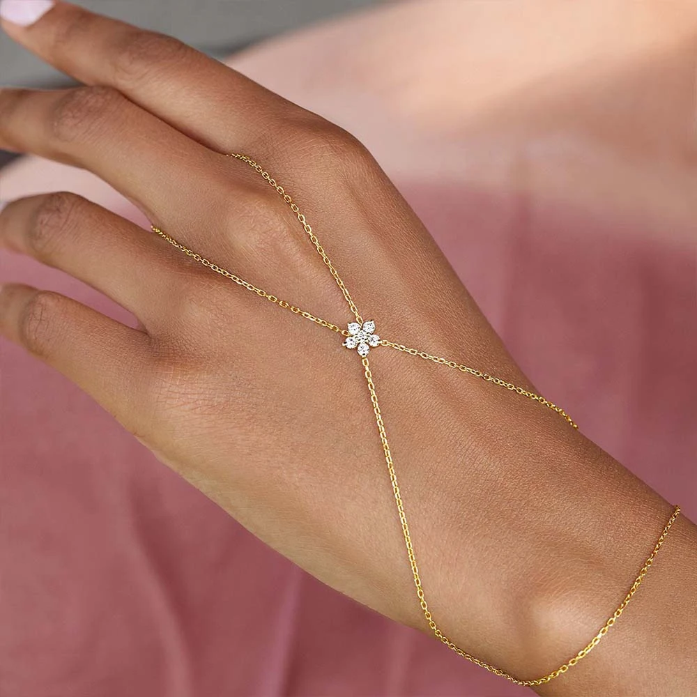 Simple Zircon Flower Bracelet Handmade Women Slave Accessories Dainty Personalized  Adjustable Hand Chain Bracelet Party Jewelry