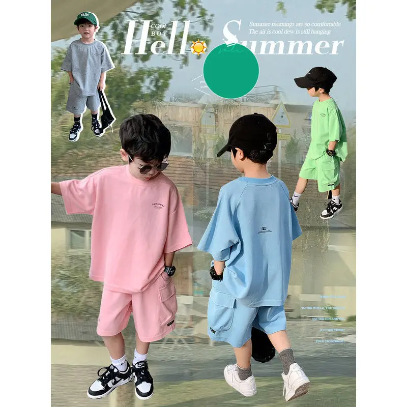 

Boys' Cotton Summer Suit 2022 Latest Popular Short Sleeve Children's Shorts Sports Two-Piece Suit