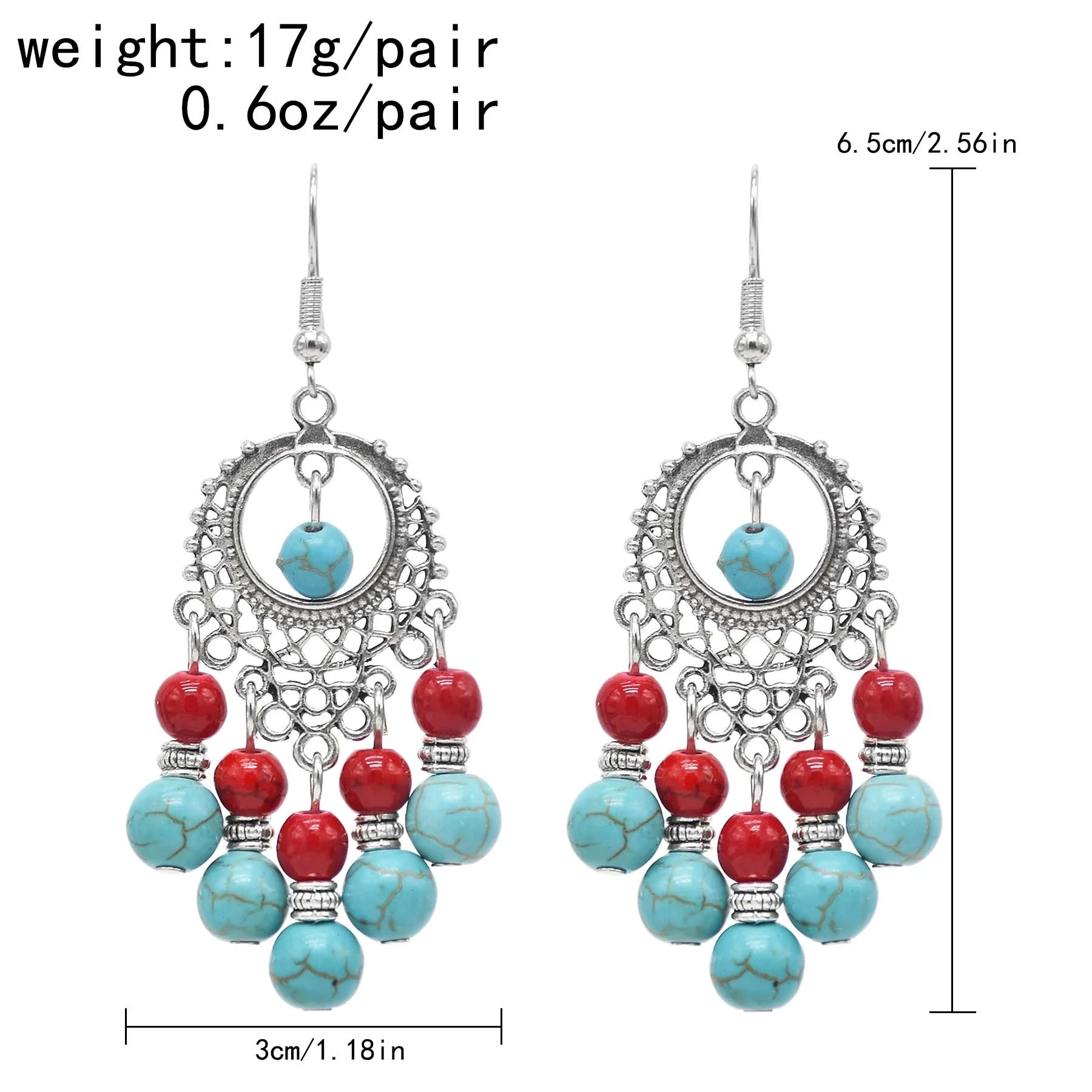 Bohemian Red Blue Stone Drop Earrings for Women Female Ethnic Gypsy Turkish Tribal Statement Earrings Festival Party Jewelry