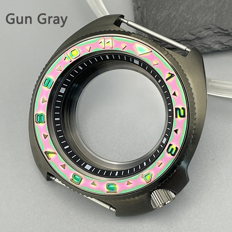 44mm Gun Gray 6105 6309 Turtle Abalone Watch Case NH35 Dive Case Sapphire Glass Fits NH35 NH36 7S26 4R Movement 28.5mm Dial