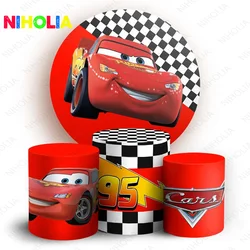 Disney Red Car Round Backdrop Boys Birthday Party Decoration Racer No. 95 Background Elastic Cylider Cover Photo Booth Prop