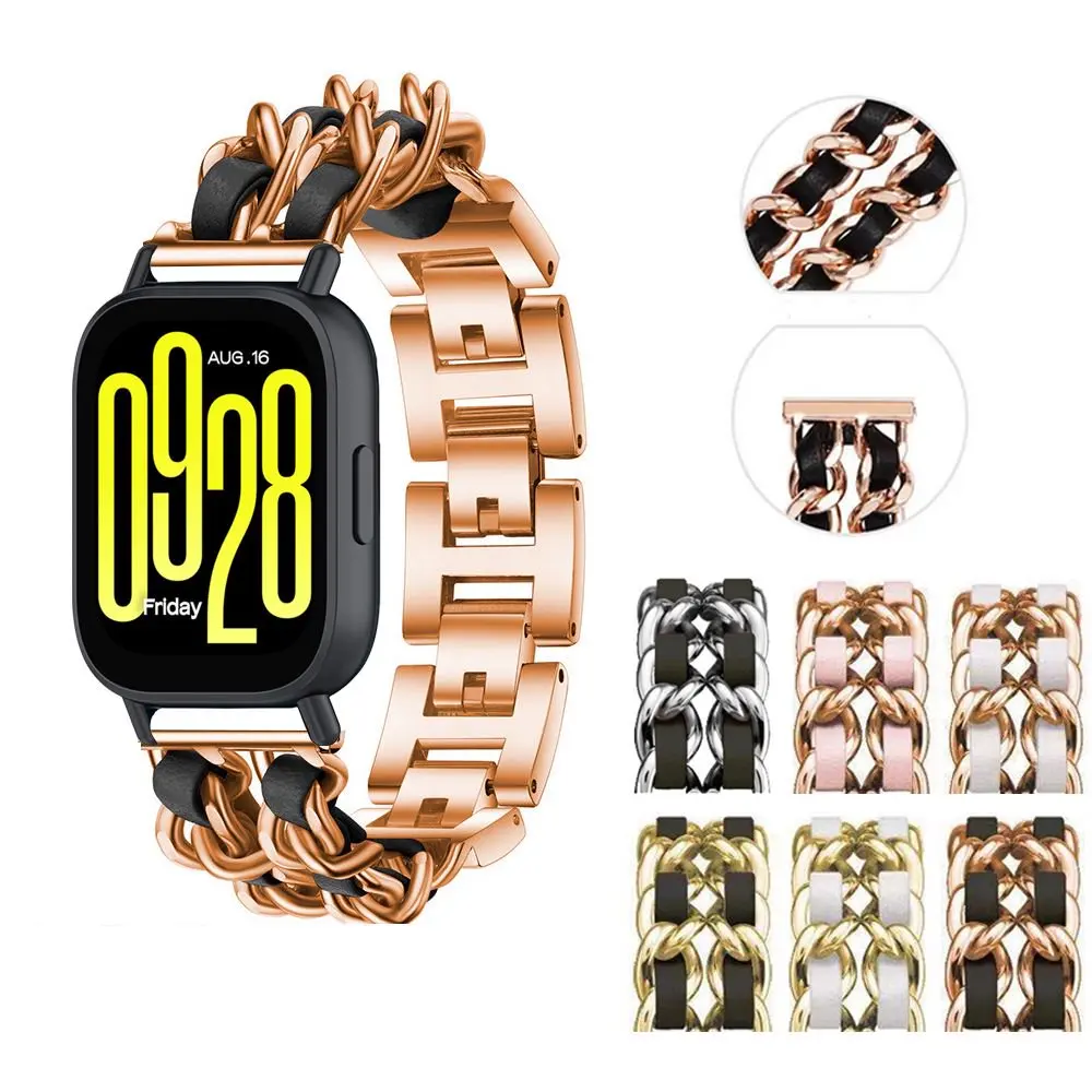 22 مللي متر سلسلة معدنية مزدوجة حزام ساعة جلدي أنيق لساعة Redmi 5Active/5Lite لساعة Xiaomi S4 S3 S2 S1 Pro Active