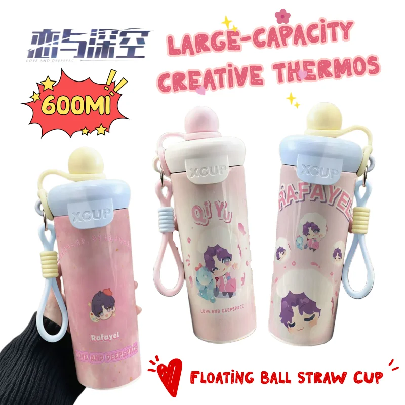 

New Love and Deepspace Xavier Zayne Rafayel Sylus mug Large Capacity Stainless Steel Float Suction Tube Cup Portable Coffee Cup
