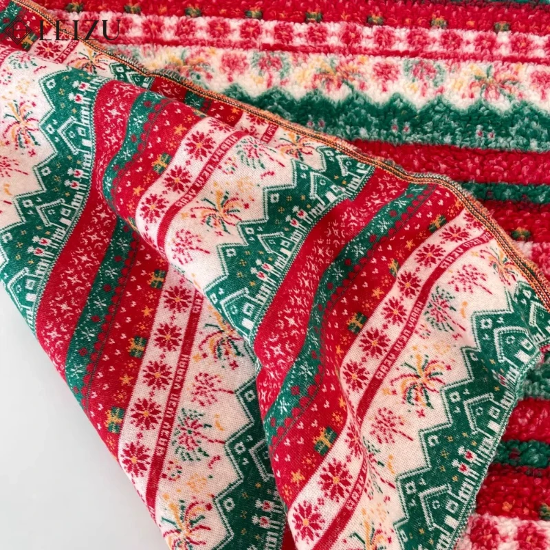 Red Green Contrasting Lamb Wool Fabric Firework Pattern Jacquard Christmas Newyear Decorate for DIY Clothing,Tablecloth,Curtains