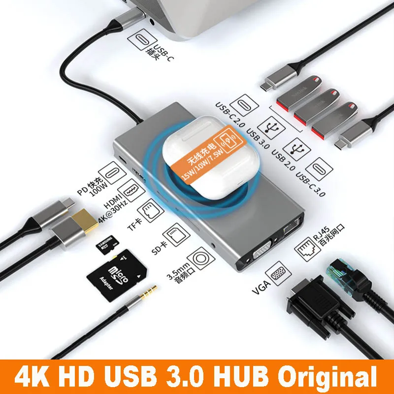 

Док-станция USB 3,0 Type C для компьютера, 4K HD