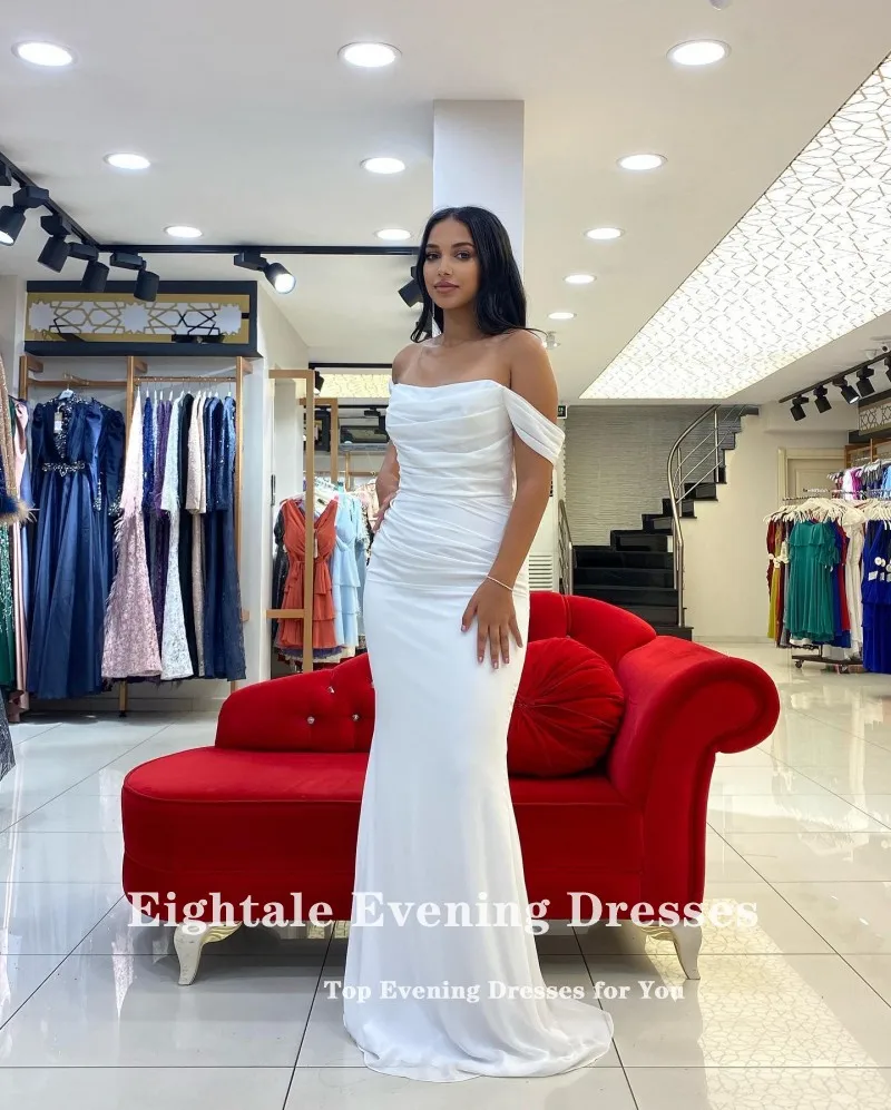 Eightale Arabic Evening Dresses for Wedding Party Off the Shoulder Pleats Customized Chiffon Mermaid Formal Celebrity Prom Gowns