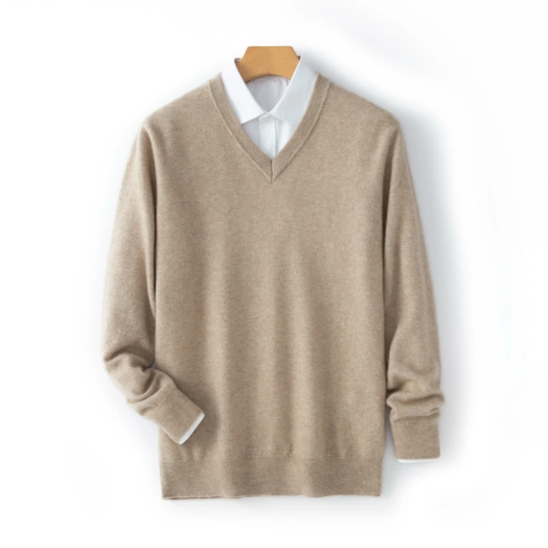 

Basic Men's Sweater Pullover 100% Cashmere Sweater Autumn Winter Warm Thick Knitted V-Neck Clothes Casual High-end Business Tops