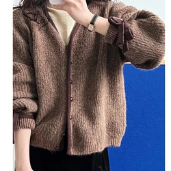 2023 donne nuovo autunno lavorato a maglia con scollo a v singolo bottone maglione cappotto cardigan donna maglione Beige top cappotto stile allentato