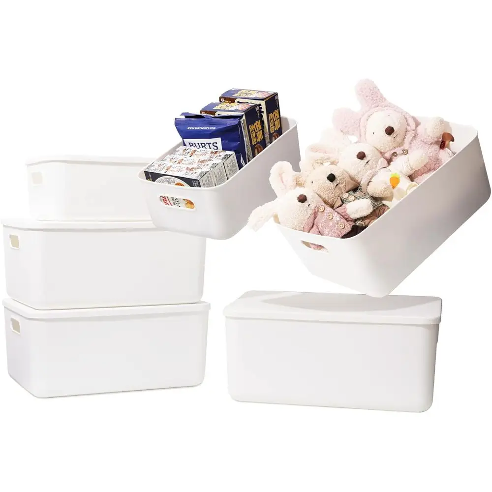 

Plastic Storage Baskets Bins Boxes With Lids,Organizing Container White Storage Organizer Bins For Shelves Drawers Desktop Playr