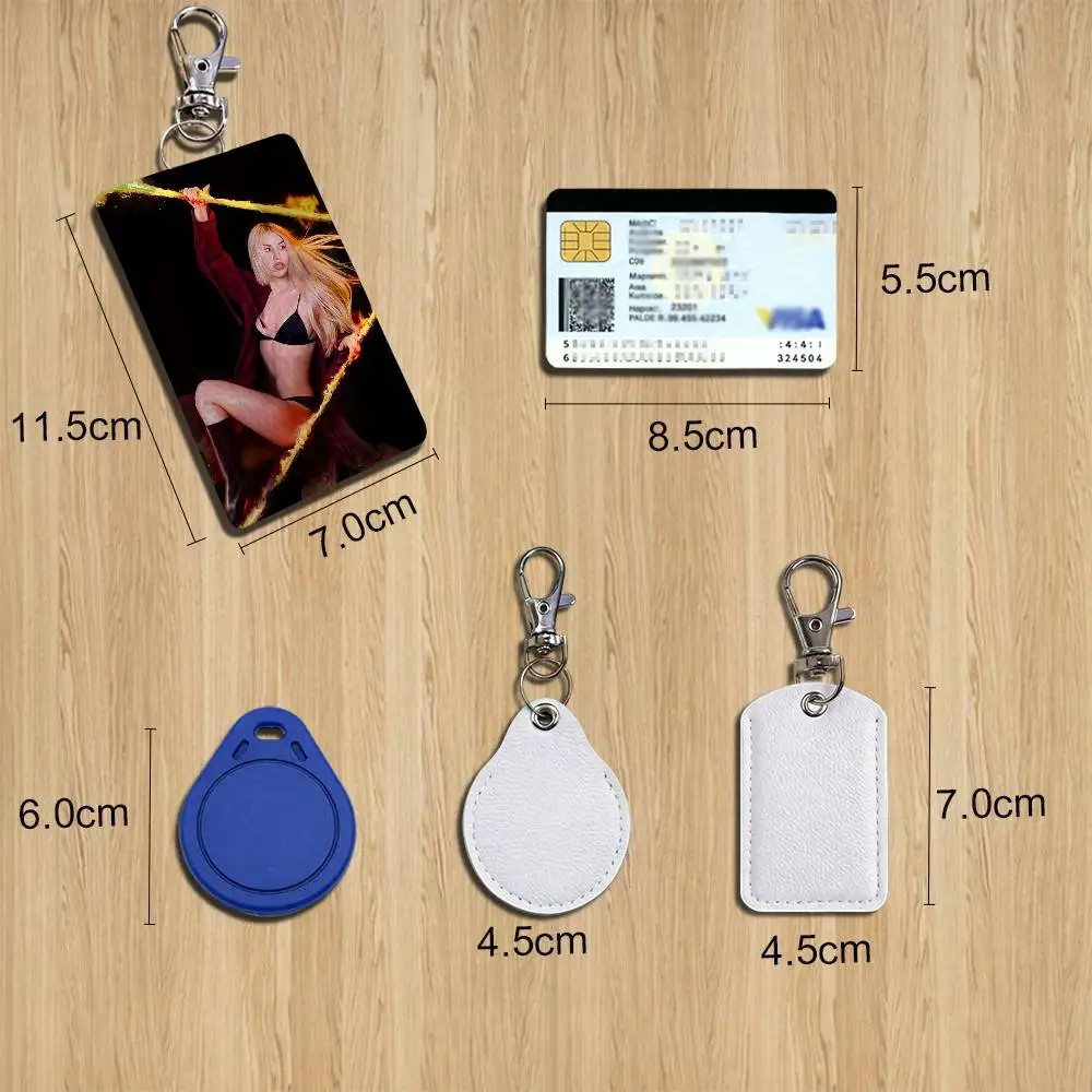 A-Ava Singer Max Rectangle Card Case Leather Card Holder Keychain Key Ring Transportation Card Case