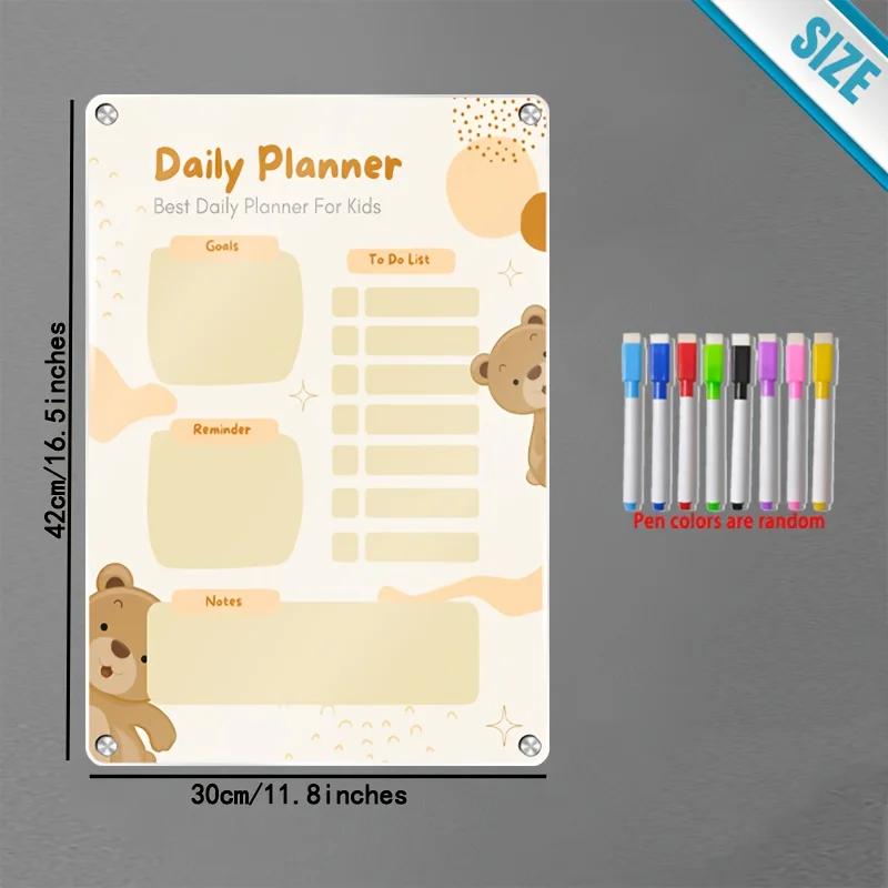 Weekly Planner A3 Size, Management of Daily Tasks and Life Schedules. Includes 8 Random Color Markers for Clear Categorization