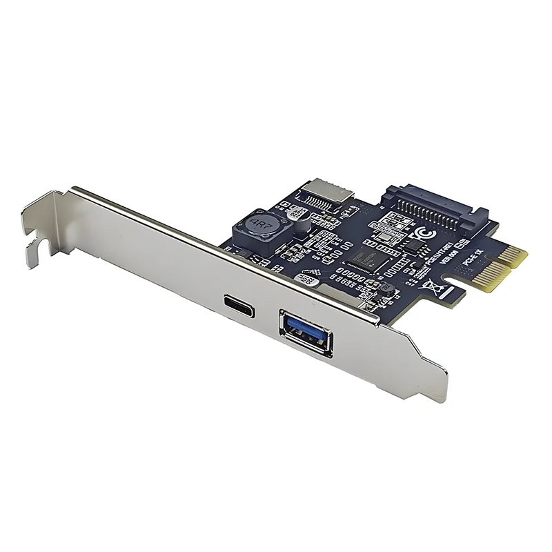 PCIE kartu ekspansi tipe-e, USB 3.0 + Tipe C + kartu ekspansi dengan daya SATA NEC720201 pengontrol Chip PCI Express X1 USB3.2 GEN1 5G