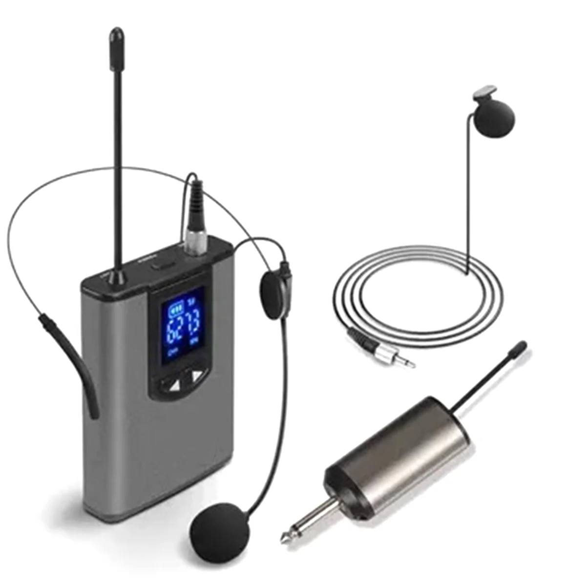 

UHF Portable Wireless Headphone/Lvalier Microphone with Bodypack Transmitter and Receiver 1/4Inch Output 1 to 1