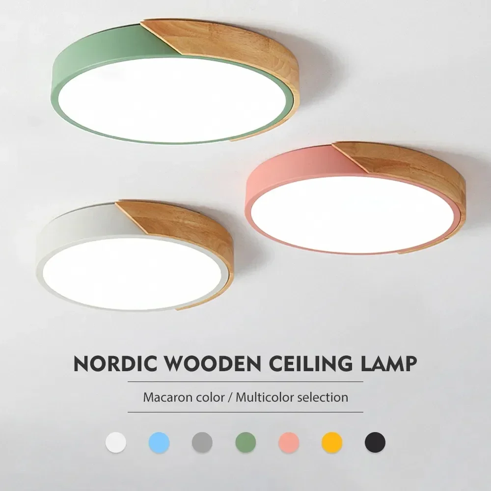 nordic led iron macaron lampada do teto redondo dimmable luz de teto de madeira quarto sala de estar varanda refeicoes lampadas 01