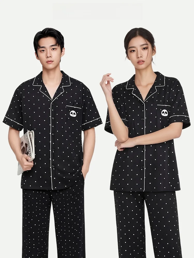 

PinkBread Polka Dot Panda Couples Pajamas Pure Cotton Short Sleeve Breathable Home Clothes Suitable for Outdoor Wear