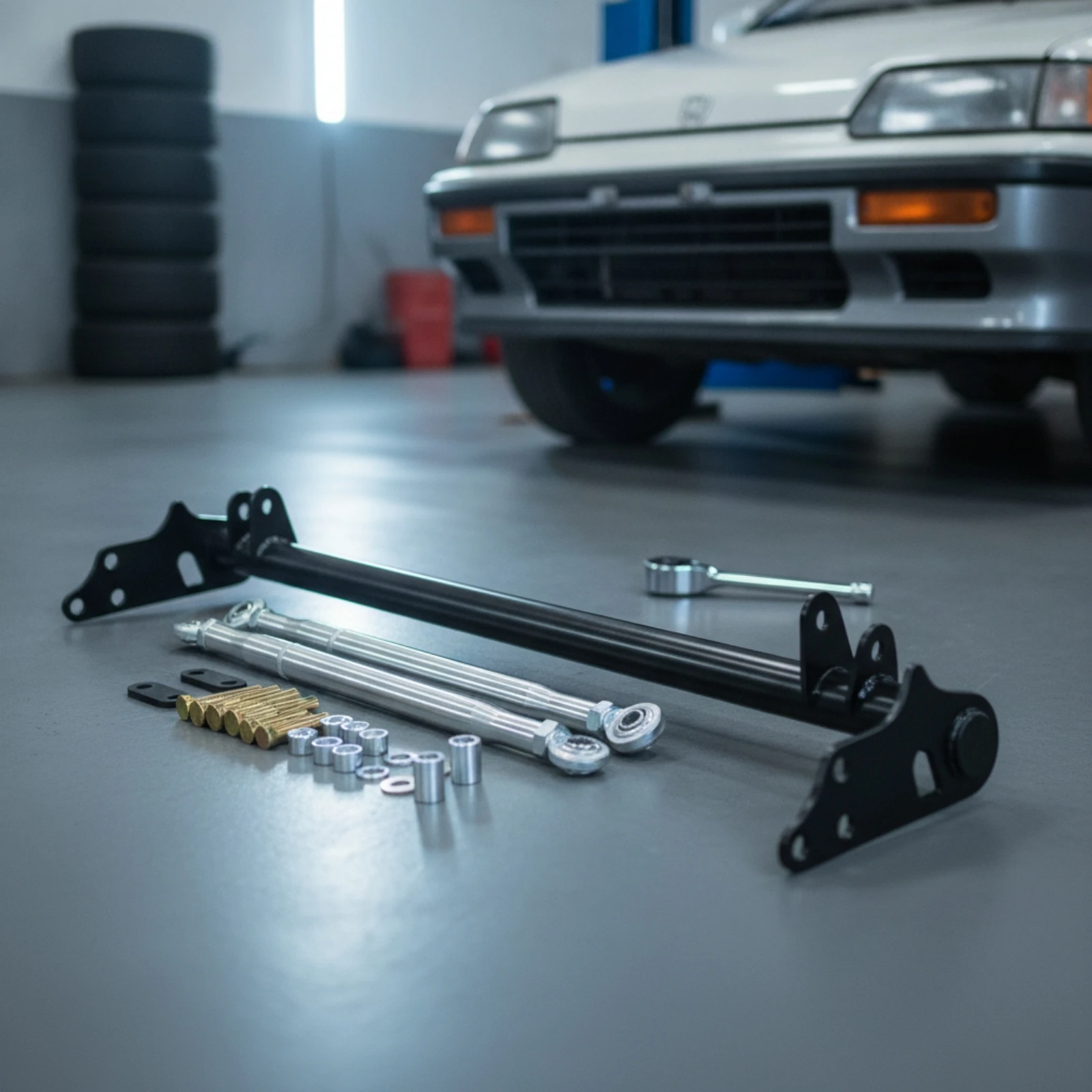 Heavy Duty Traction Bar with Control Rods Front Chassis Brace Kit for Civic 1988 1991 Two Door Car Tuning