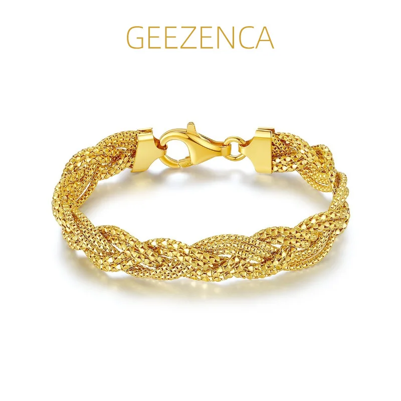 

GEEZENCA Italian Jewel 925 Silver 7 Thread 3 Strand Woven Chain Bracelet Women Dainty Shiny 10MM Braided Bracelets Love Gift Her