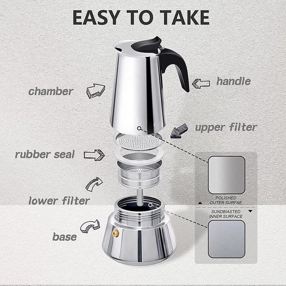 600ml Mocha Espresso Latte Stovetop Filter Stainless Steel Coffee Pot for Barista Moka Coffee Maker Coffee Maker Pot Coffee Pot